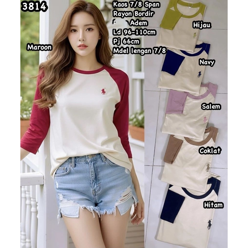 3814 Kaos 7p8 Kombi Span Rayon bordir POLOS Adem 95.000 .