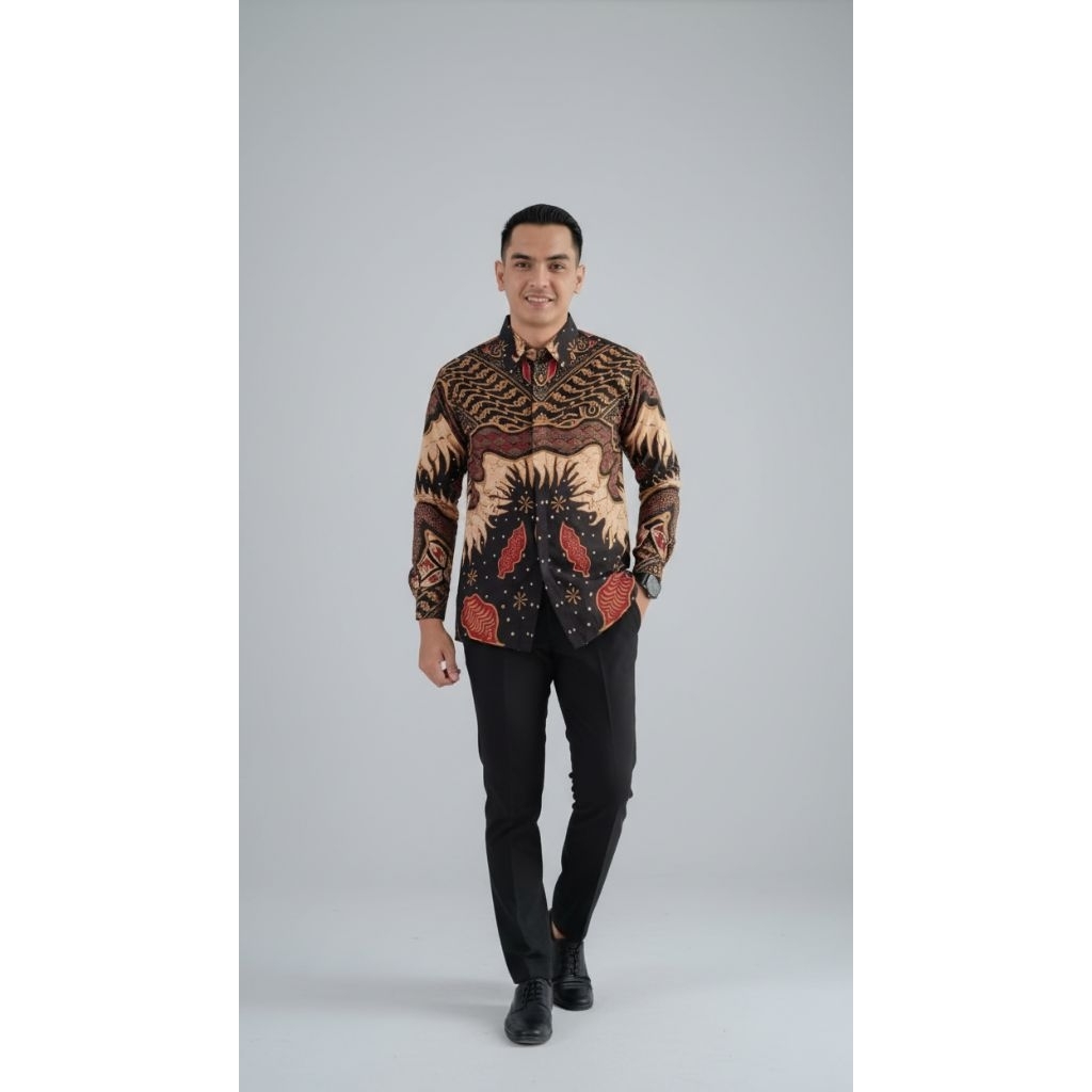 Batik Solo Trendy - Trendy 501 Kemeja slimfit baju pria kemeja lengan panjang lapis furing katun mur