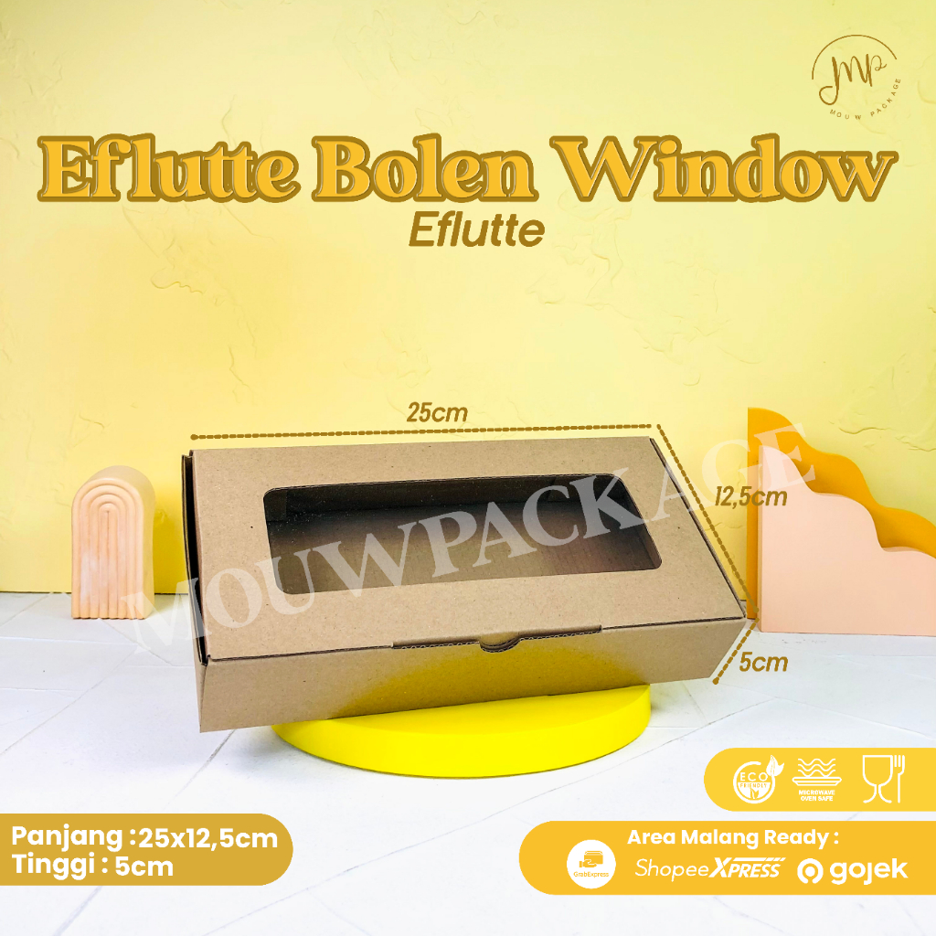 EFLUTTE KARDUS KOTAK BOX PACKAGING BROWNIES / EFLUTTE BOLEN / EFLUTTE WINDOW BOLEN / KARDUS BOLEN / 