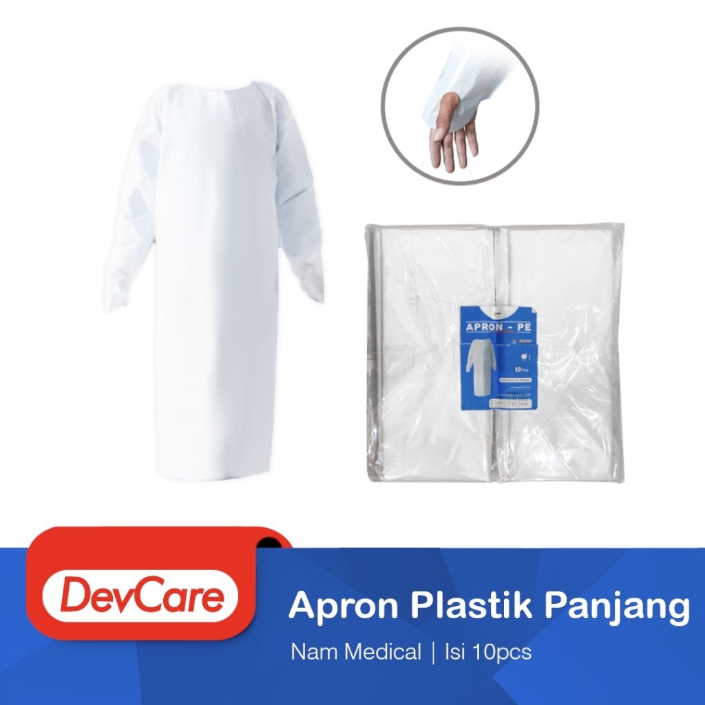 Apron Lengan Panjang Plastik NAM MEDICAL Celemek Plastik Medis APD Industri Pack isi 10 Pcs