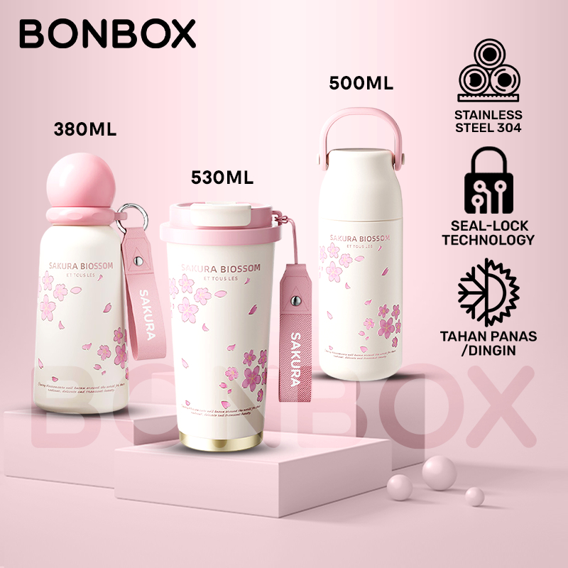 BONBOX Tumbler Botol Minum Sakura Blossom Series 500ml - Stainless Steel 316 Premium, Tahan Panas Di