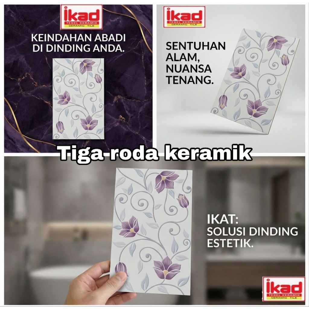 keramik dinding 25x40 keramik dinding dapur/keramik kamar mandi/keramik motif bunga ungu/keramik din