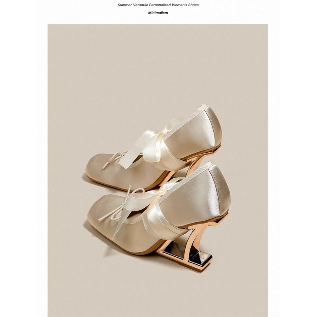 Genuine leather 8cm pig-nose ballet style high heels, Mary Jane shoes, bridesmaid style French Chane