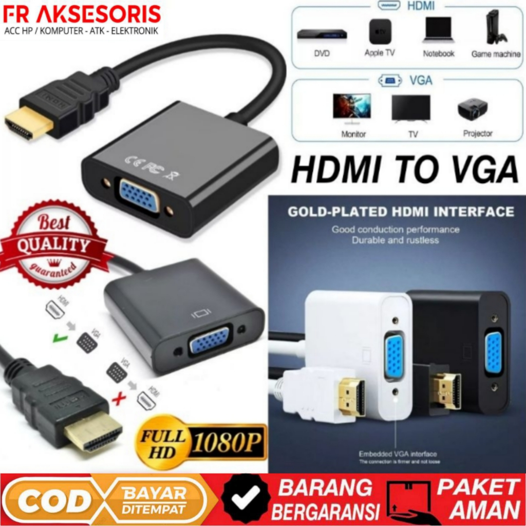 Kabel Hdmi To Vga Konektor HDMI TO VGA Sambungan HDMI TO VGA HD 1080p