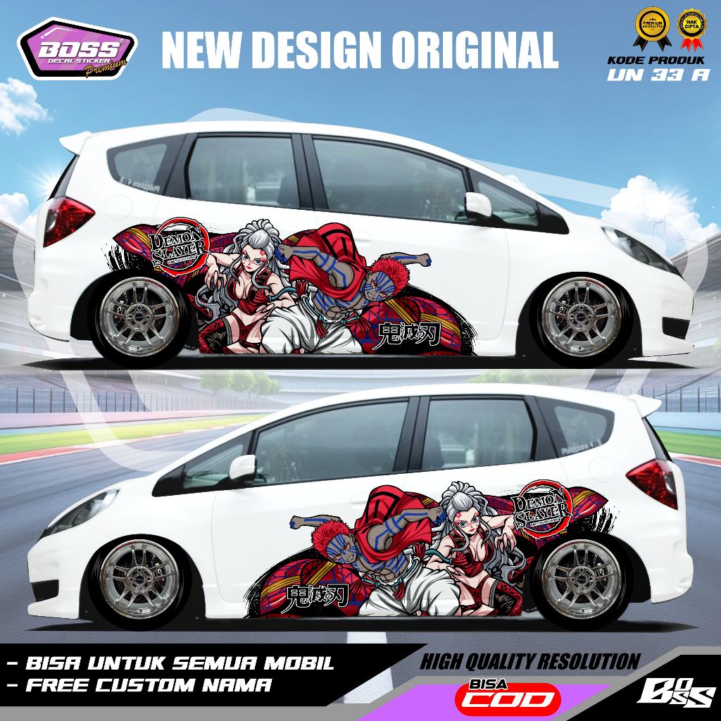 UN 33-STIKER DECAL SAMPING GAMBAR ANIME MOBIL AYLA AGYA JAZZ BRIO BEBAS CUSTOM NAMA TAHAN AIR DAN JU