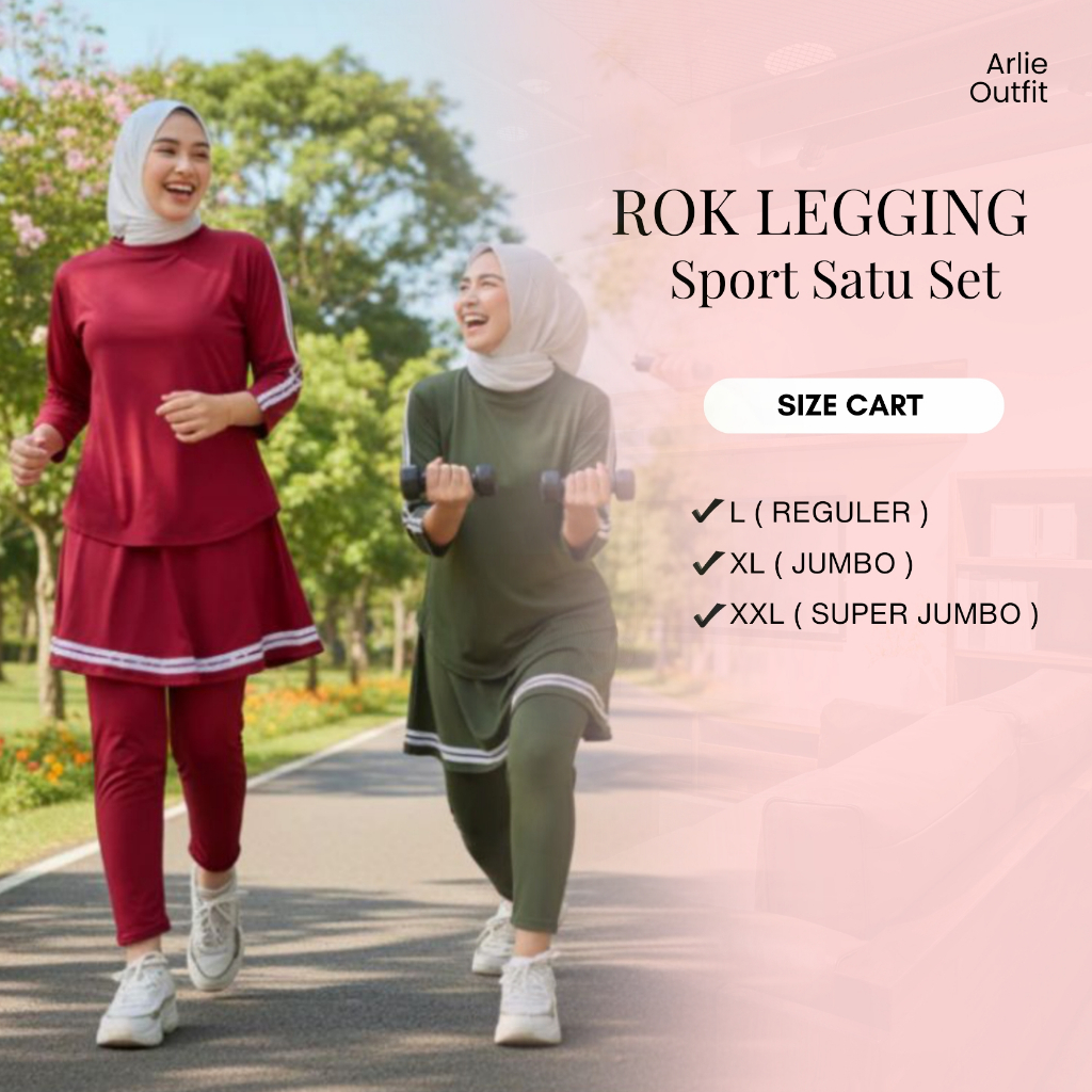 Setelan Rok Legging Sport Muslimah Wanita | Baju Olahraga Muslimah Panjang Adem Stretch Tidak Menera