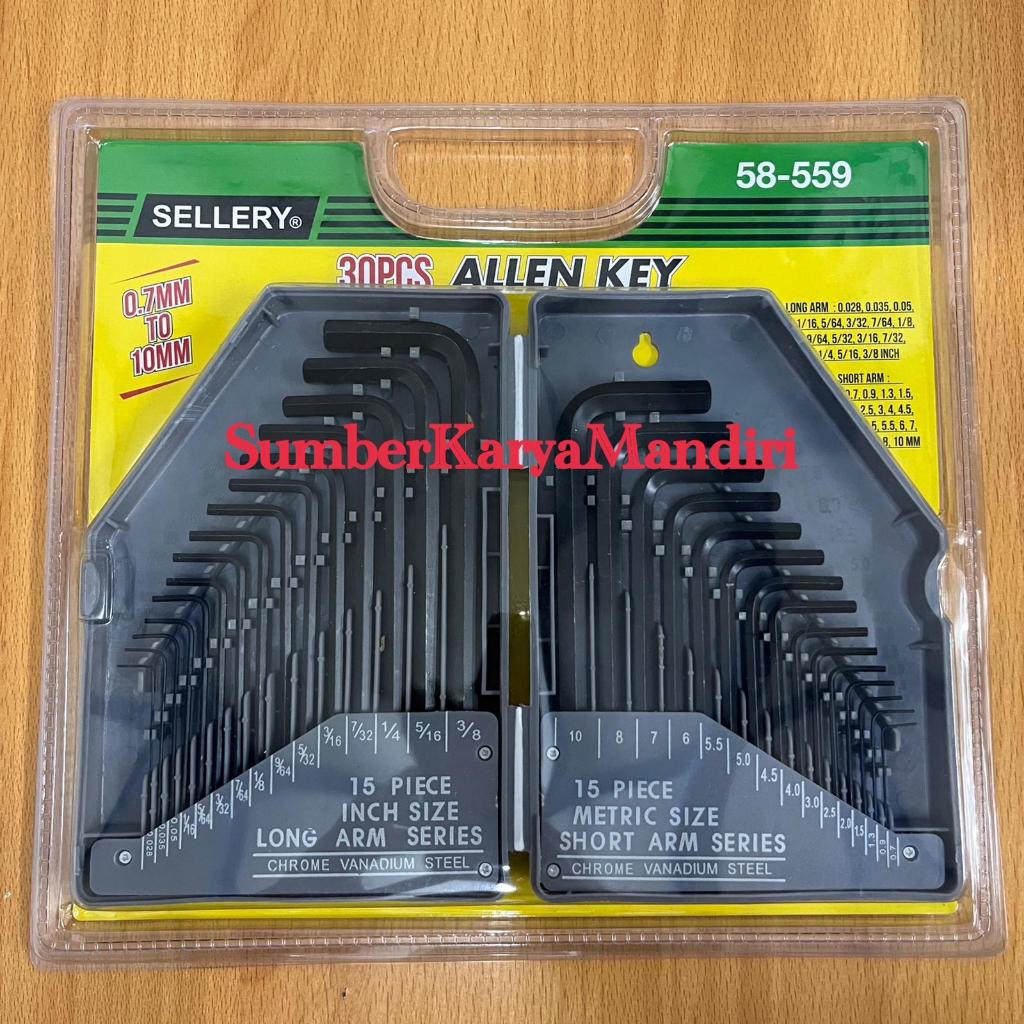 Kunci L Set Inch & MM Sellery 15pcs ( 0,028"-3/8" & 0,7MM-10MM)