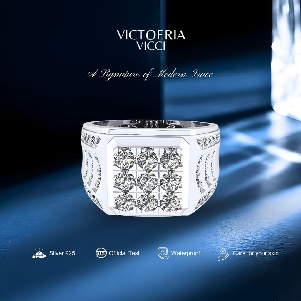 Victoeria Cincin Cowok Silver 925 Plating Emas Putih