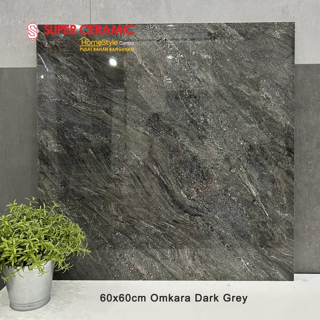ARNA 60x60 Granit Lantai Dinding Glossy - OMKARA DARK GREY