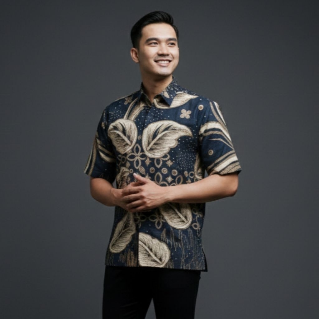 MOTIF DAUN SCHATZI Kemeja Batik Pria Lengan Pendek Lapis Furing