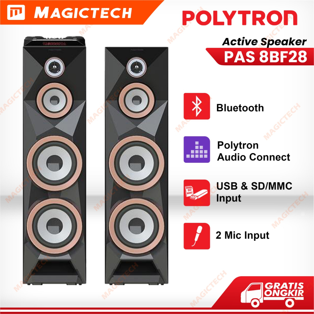 Polytron Speaker Aktif PAS 8BF28 Bluetooth Double Woofer 8 Inch Bluetooth Karaoke 200W RMS 3-Way