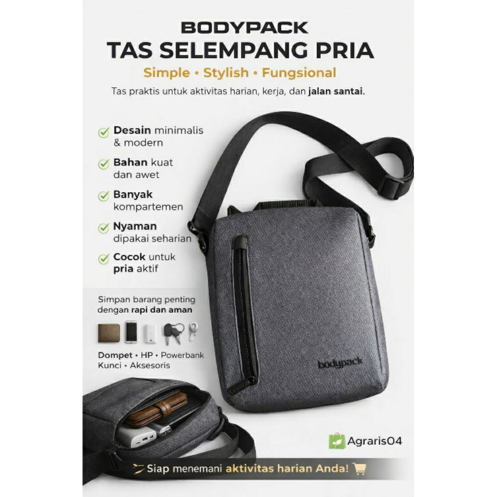 BODYPACK TAS SELEMPANG PRIA/ Tas selempang Pria Bodypack Original bekas /bodypack seken like new/Sli