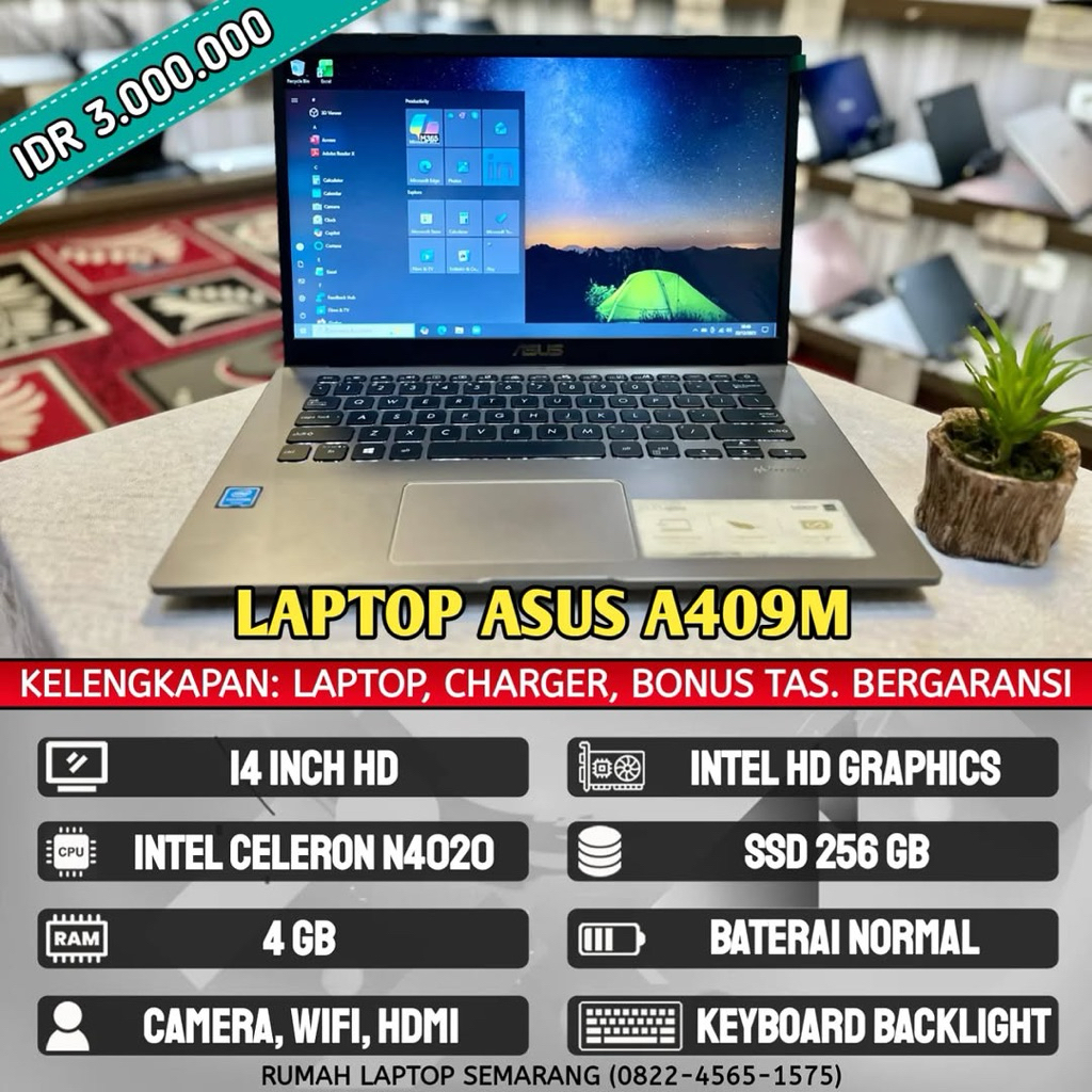 Laptop Asus A409M (second). Intel Celeron N4020. RAM 4 GB. SSD 256 GB. BL