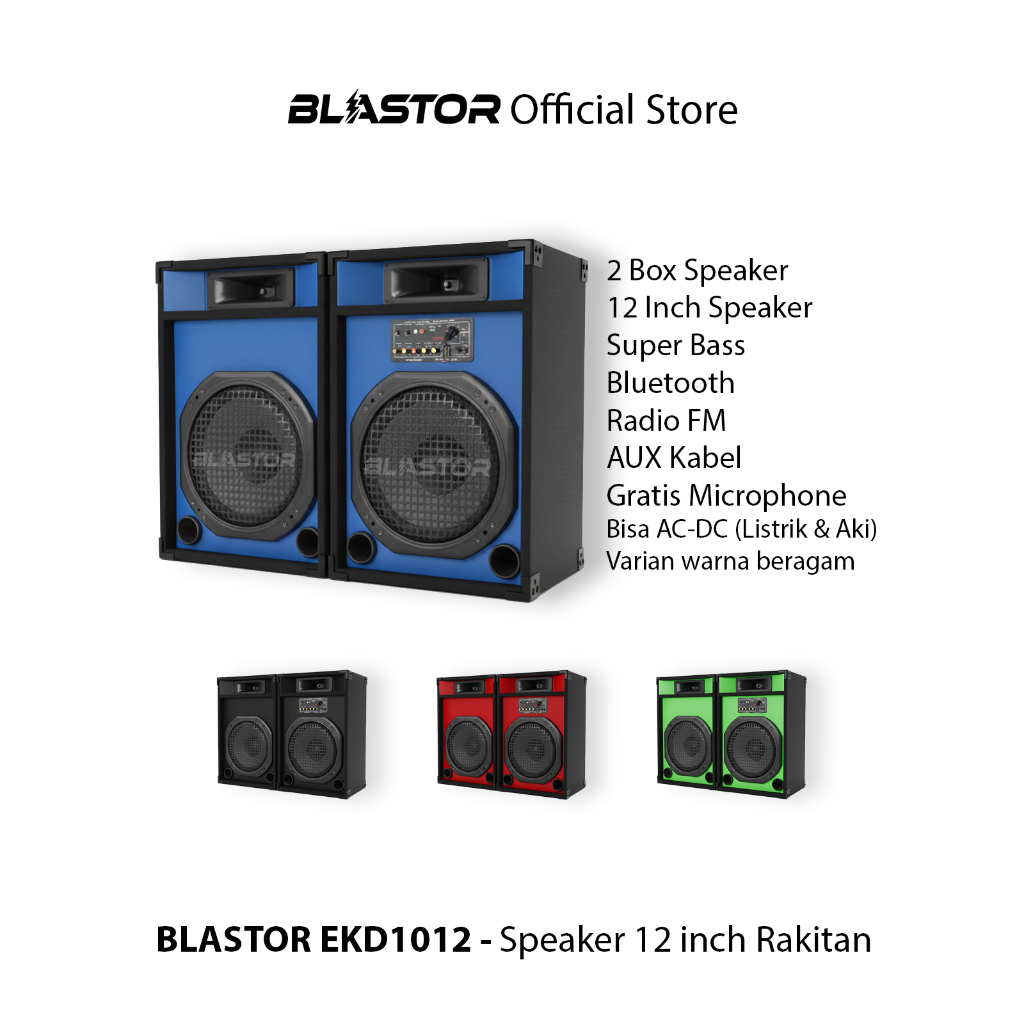 BLASTOR EKD1012 - 2 Box Set 12 inchi speaker Rakitan aktif 12" inch AC DC Listrik maupun Aki 12V Blu