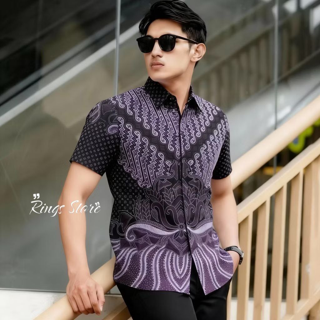 Kemeja Batik Pria Lengan Pendek Motif Kerispatih Ungu Size M L XL XXL XXXL Seragam Batik Kantor