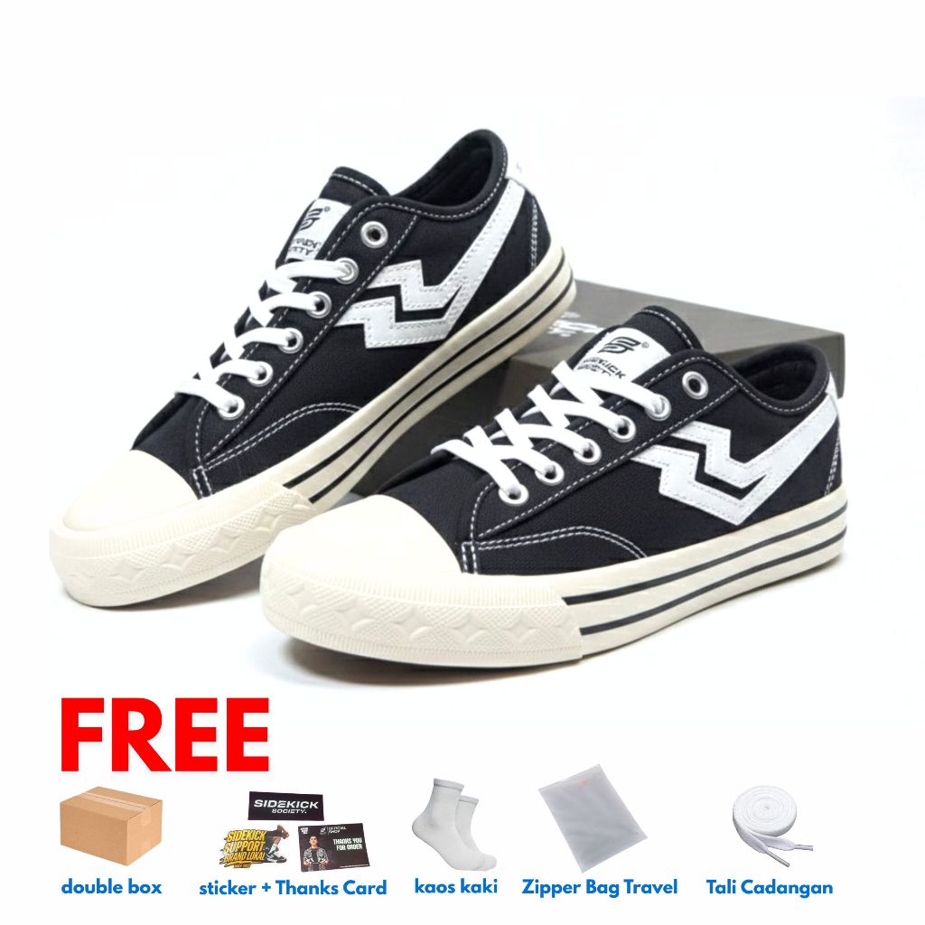 Sepatu Sneakers Sidekick Society Flow Black White Premium Lokal Original | Sepatu Sekolah Pria Wanit