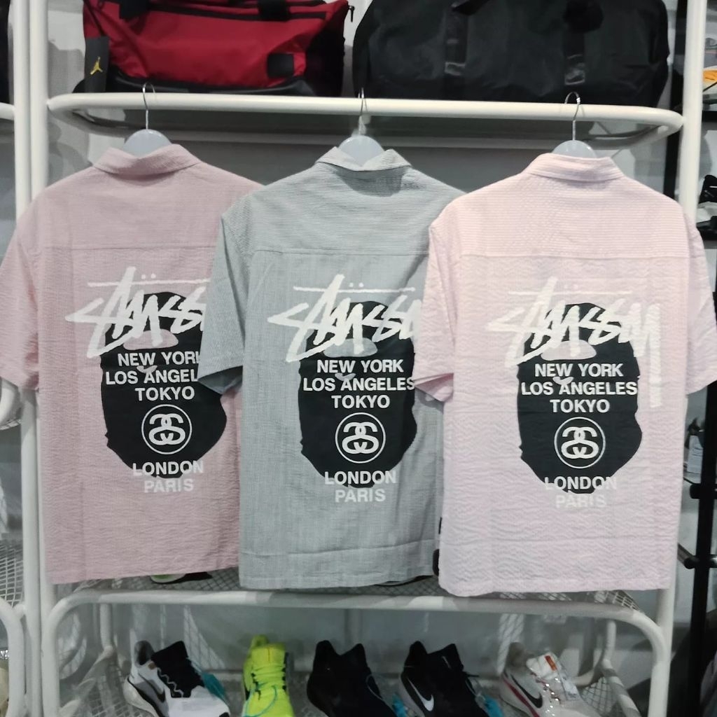 Kemeja Stussy X Bape Boxyfit Import Mirror Fulltag