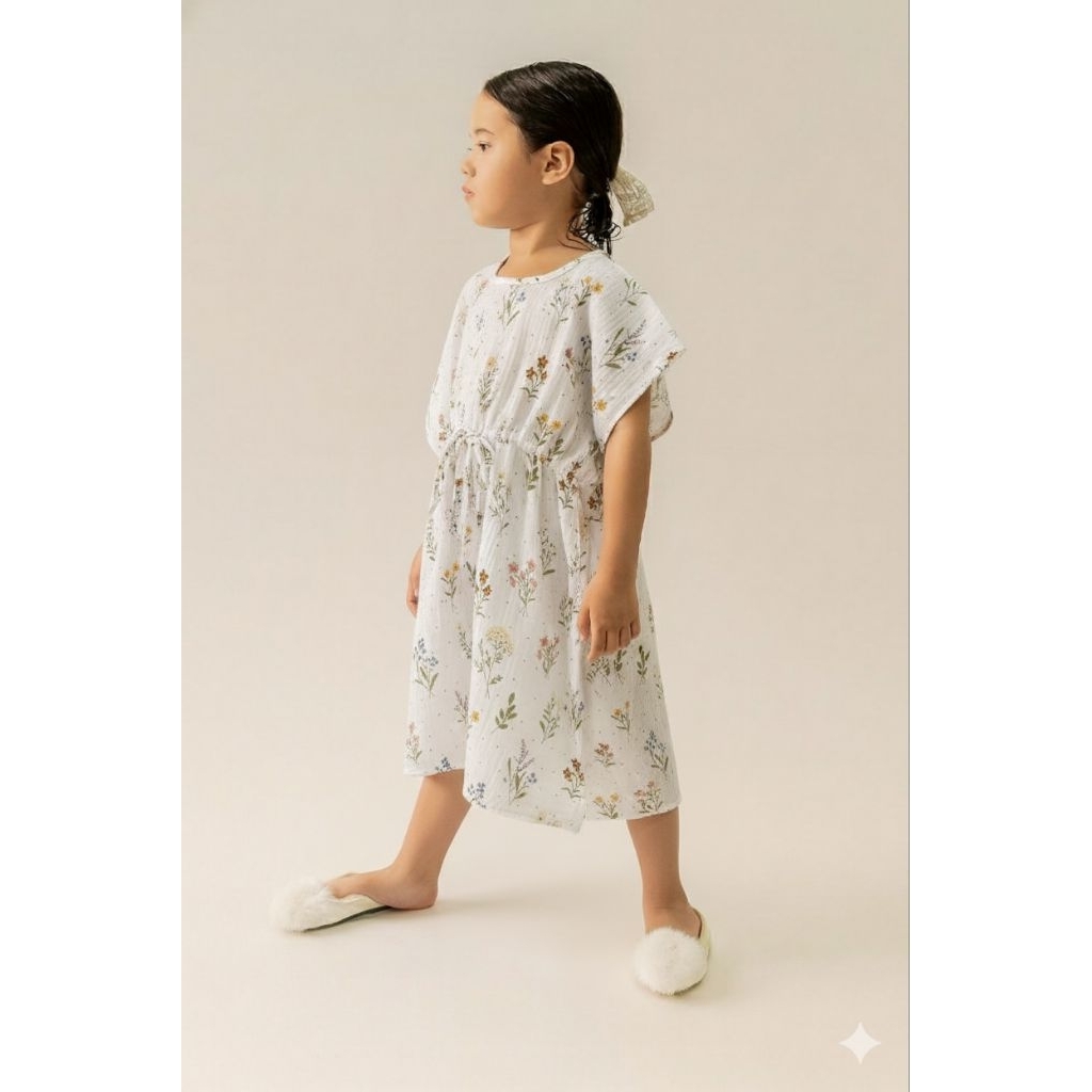 Kaftan Anak Perempuan Motif Bunga | Baju Lebaran Adem & Nyaman