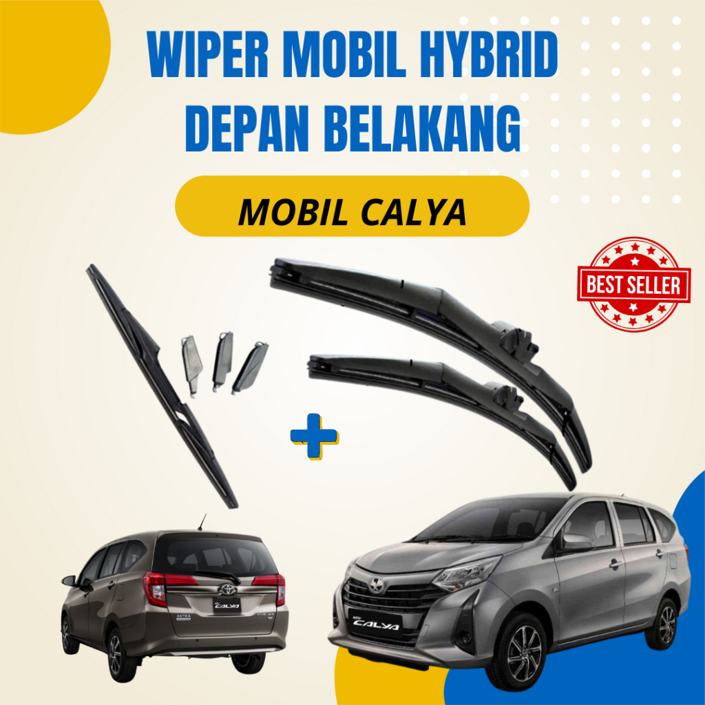 1 Set Wiper Mobil Hybrid Kaca Depan + Wiper Kaca Belakang Single Karet Khusus Toyota Calya