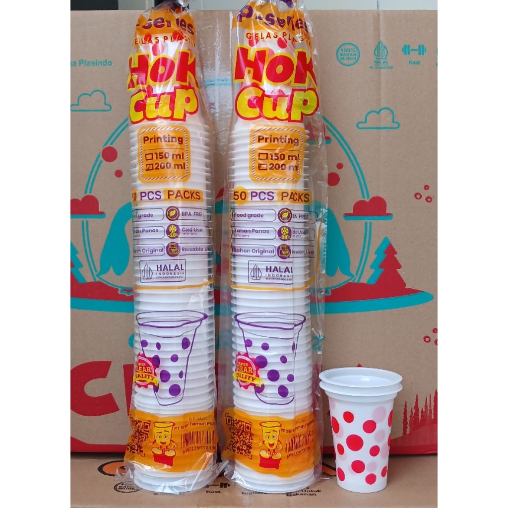 gelas plastik bola bola cup kecil 180ml kopi teh merk Hok kuat tebal bisa untuk minuman panas 1 slop