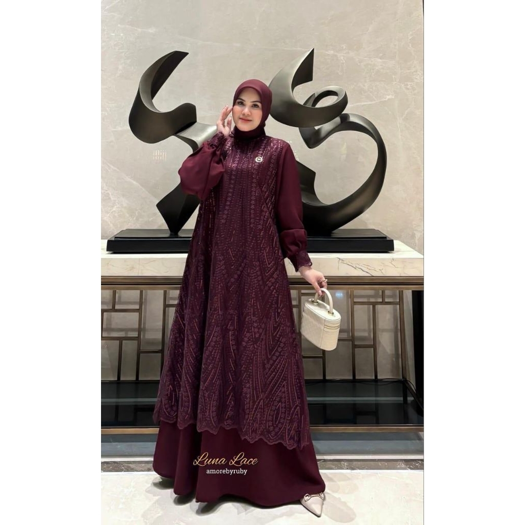 Luna Lace Dress Amore by Ruby / Gamis pesta brukat mewah