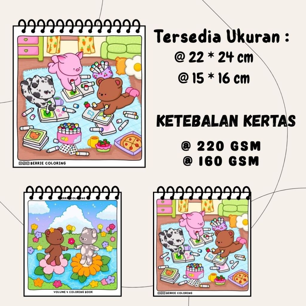 Buku Aktivitas Mewarnai Tema BERRIE VOL 4 Coloring Book Anak Dewasa Kertas BC Tebal 220 gsm Murah