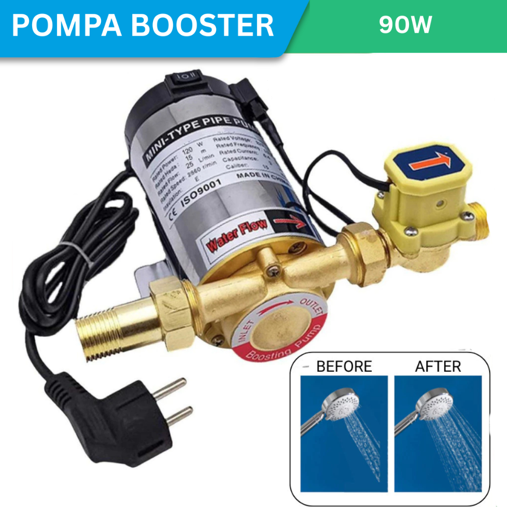 Pompa pendorong air booster pump 90Watt pendorong air lebih kuat untuk shower, filter air, pemanas a
