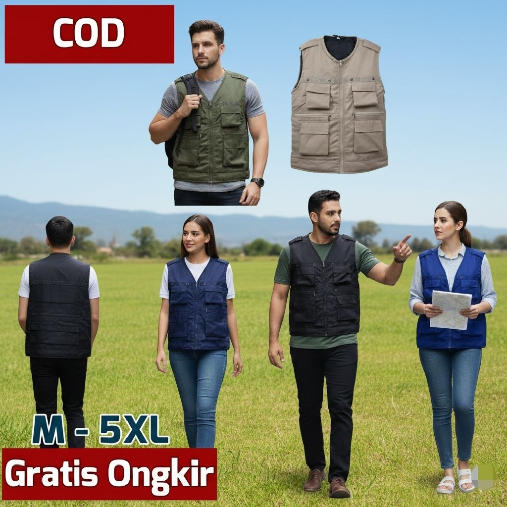 Rompi lapanggan/ Rompi Polos / Rompi pria motor / Rompi pria keren / Rompi tactical / Rompi Safety /