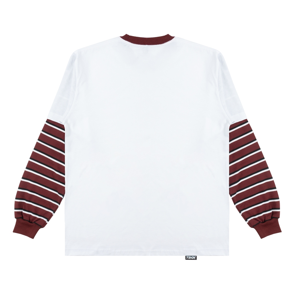 Troy Company Double Sleeve Longsleeve Tshirt White Maroon Yukujuri - Kaos Putih Maroon Lengan Panjang DSD 3513