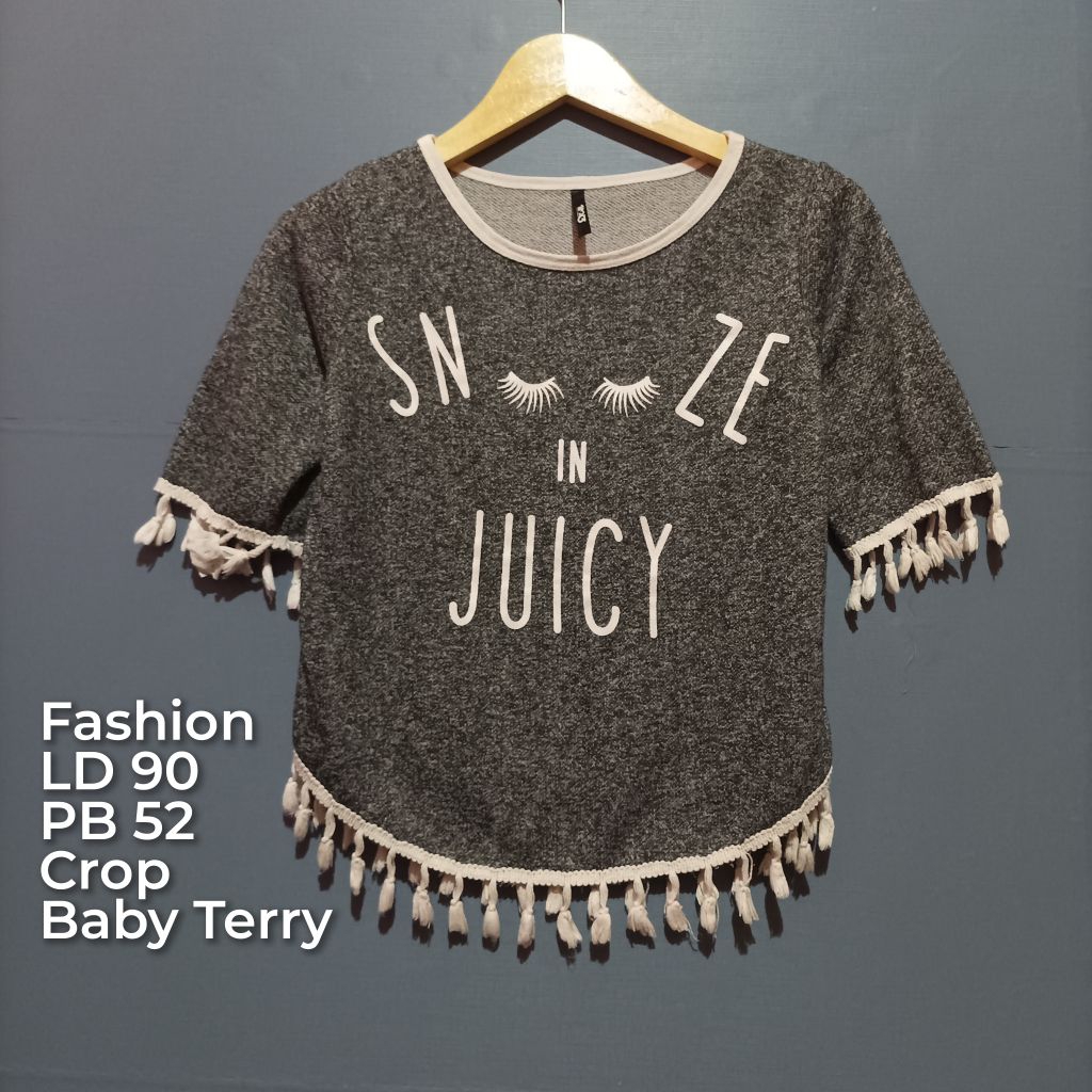 atasan kaos wanita dewasa model crop warna abu | kaos bekas pakai bahan baby terry | vintage retro