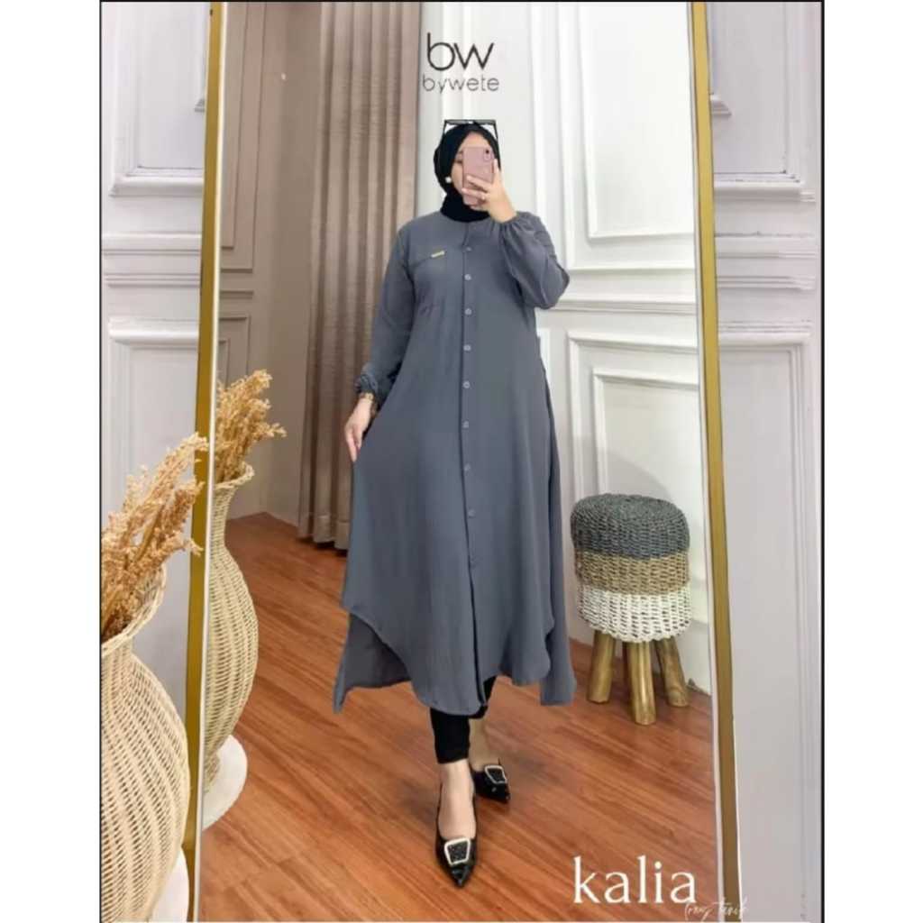 Carisa Long tunik simpel murah elegan trendy Long tunik wanita remaja dewasa kekinian Lengan panjang