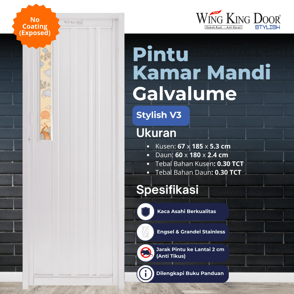 WING KING DOOR Stylish V3 - Pintu Kamar Mandi Galvalume - Anti Rayap