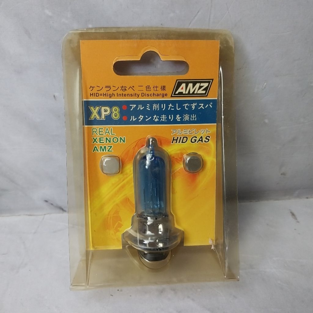 BOHLAM LAMPU DEPAN HID BIRU (HALOGEN) 12V35 / 35W KAKI 1 (UNTUK MOTOR BEBEK) MERK AMZ