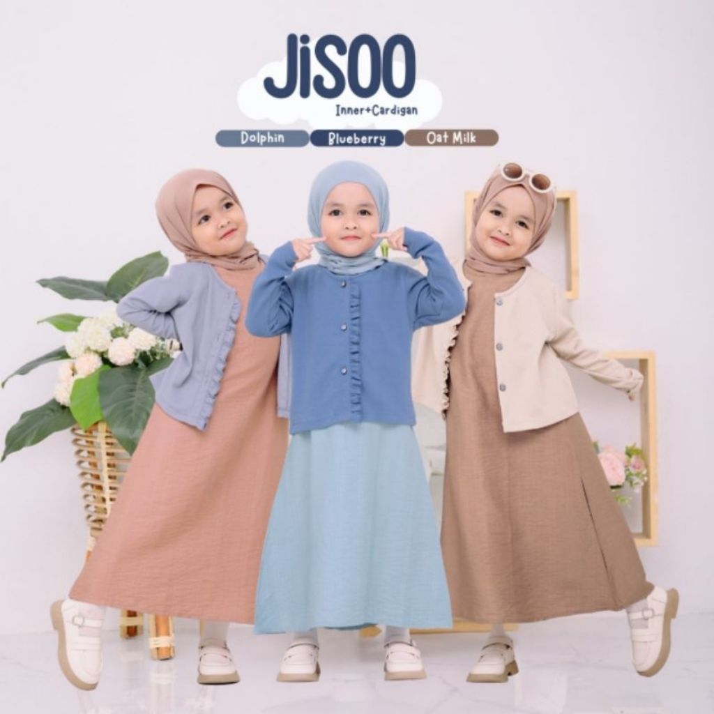 Jisoo Inner  & Cardingan One Set Anak Perempuan Setelan Outer Gamis Cewek Knit Polo Linen Inner