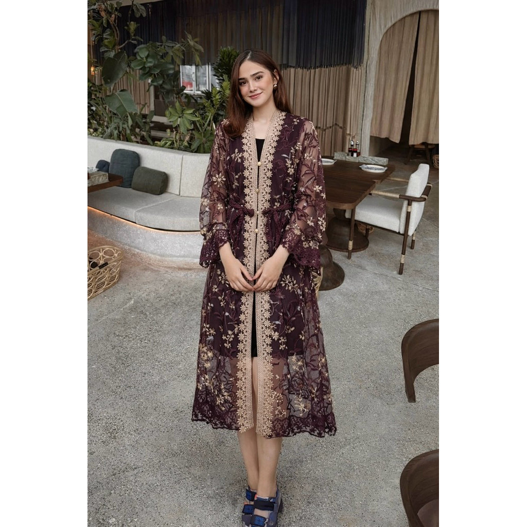 PROMO DRESS RAYA SERIES LONG OUTER BRUKAT TILE GARDEN HIJAB MEWAH