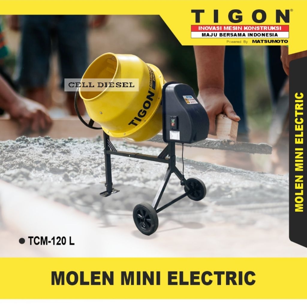 Mesin Molen Aduk Semen TIGON TCM 120 L 500 Watt / Molen Mini Elektric