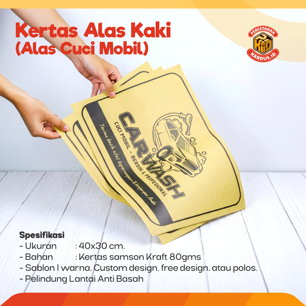 ALAS CUCI MOBIL UK 40x30cm | Kertas Samson Kraft 80gr Polos / Custom Desain | Pelindung Lantai Anti 
