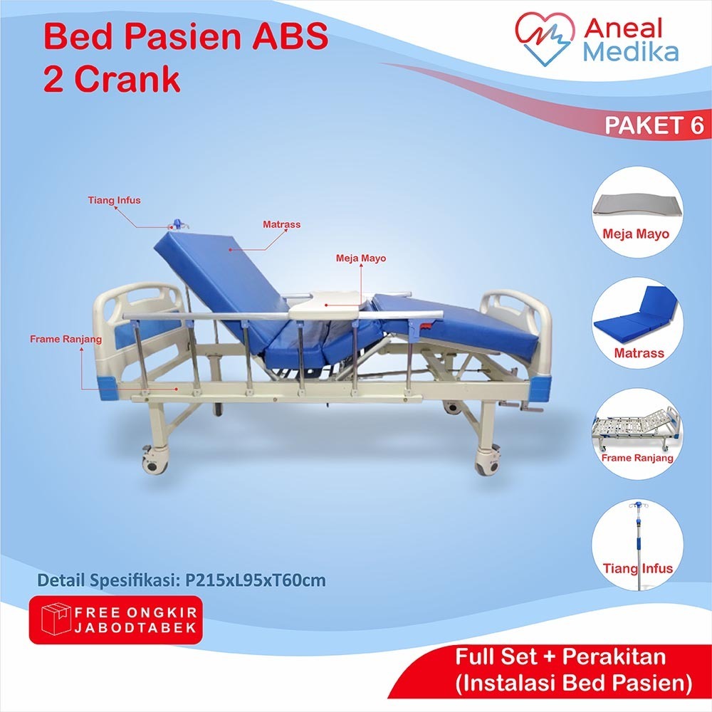 Bed Pasien 2 Crank ABS - Bed 2 Crank Manual - Ranjang Pasien Rumah Sakit - Bed Pasien 2 Engkol - Tem