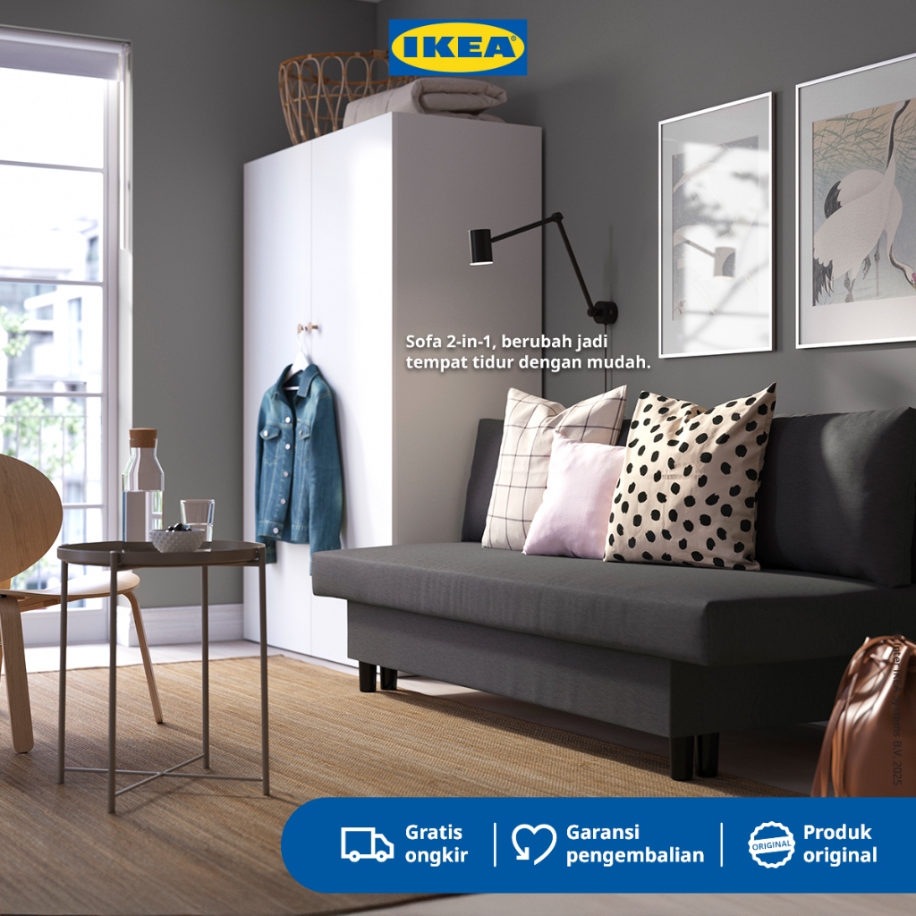 IKEA ALVDALEN Sofa Tempat Tidur 3 Duduk KNISA Abu Tua