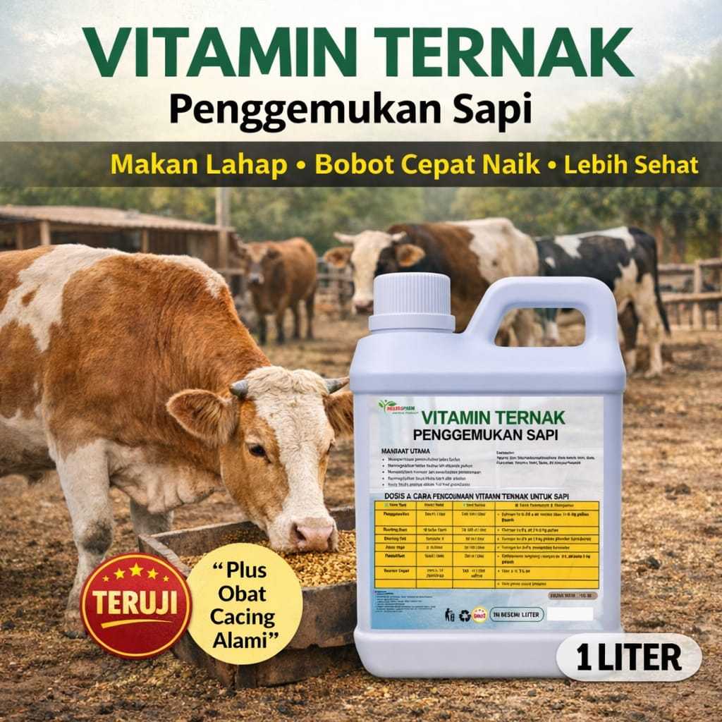 Vitamin Sapi Penggemukan cepat 1 Liter /Obat cacing  sapi/Jamu sapi penggemuk/Obat penggemukan sapi