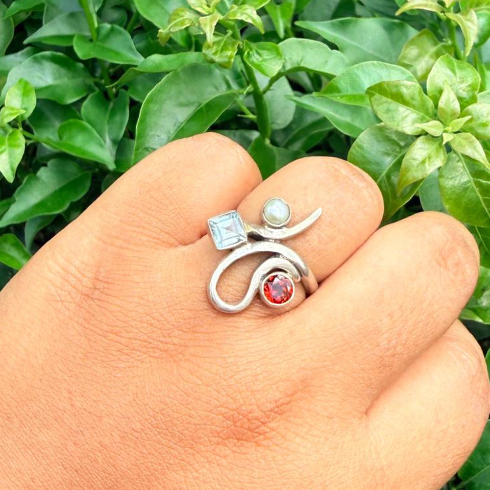 Cincin Ring Perak Silver Bali Pearl Mutiara Blue Topaz Garnet Kawat Polos Simple Asli 925 Wanita Pri