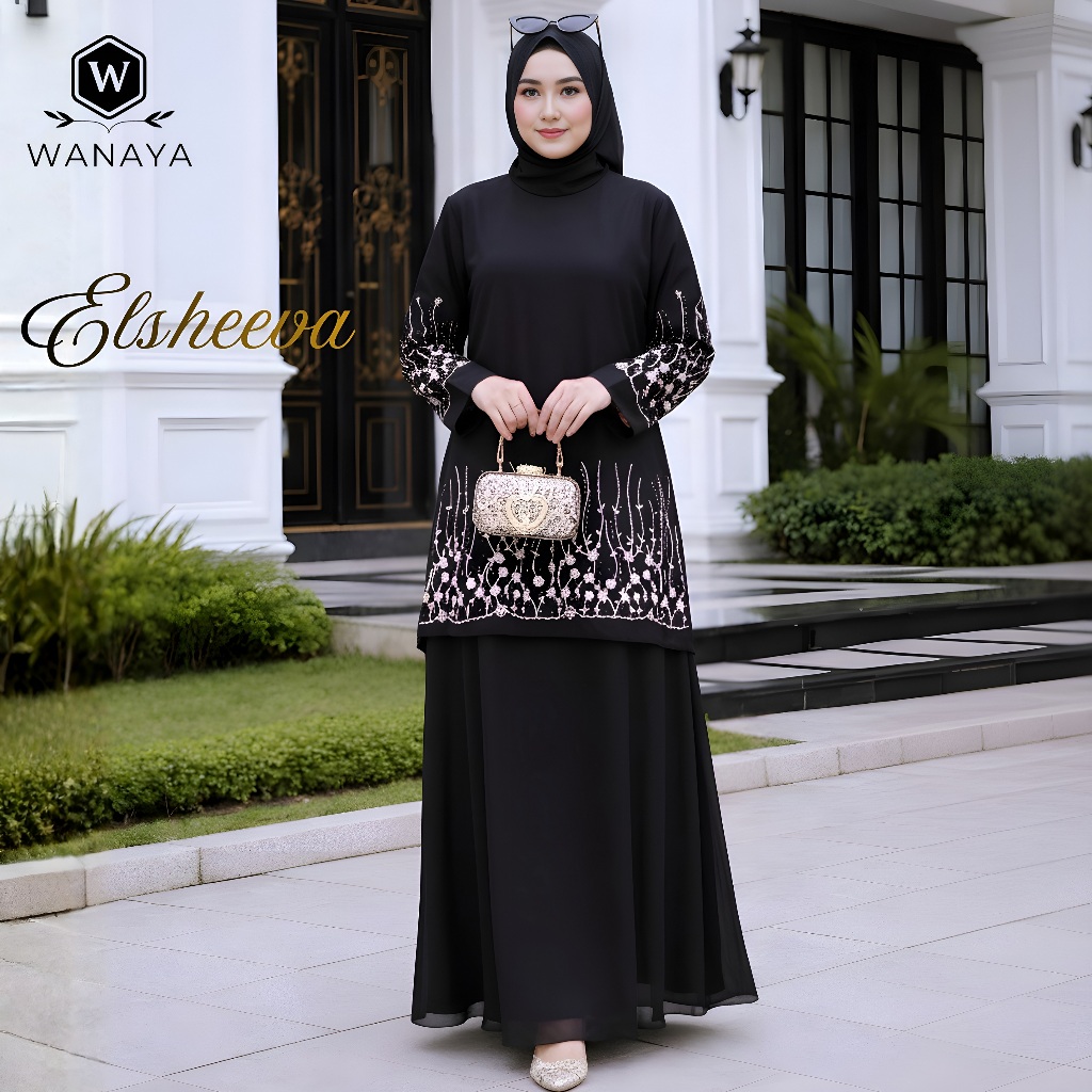 Elsheeva Setelan Rok Terbaru Wanita Muslimah Bahan Ceruty Babydoll Premium mix Bordir dan Payet