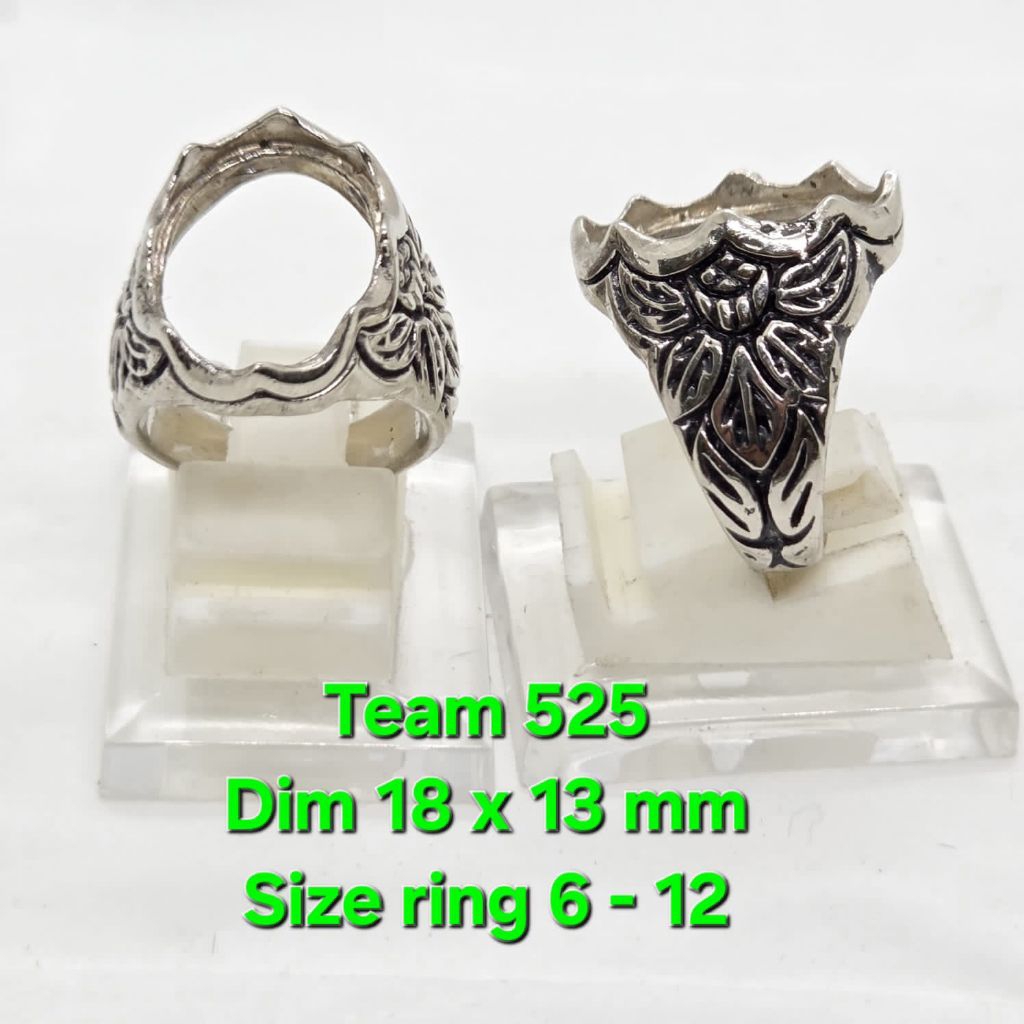 Ring emban alpaka super ukir cirebonan dim 18x13 motif cakar daun / emban pirus alpaka super 525 ece