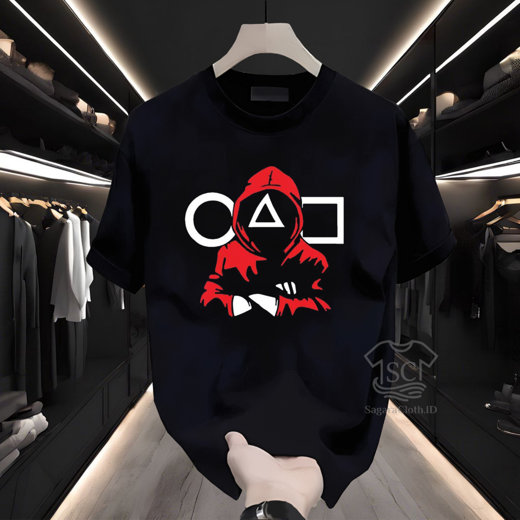 Kaos Pria Korea Squid Game T-Shirt Hitam Casual Cotton Combed 20s Premium Baju Kaos Oversize Cowok D