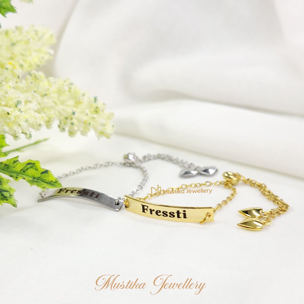 Gelang Motif Serut Plat Kotak Ukir Nama Murah