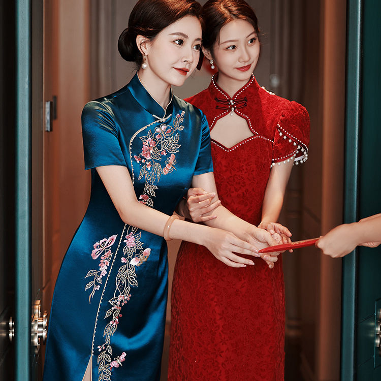 Grandma Xi's Wedding Banquet Dress Acetate Embroidery 2023 New Mother's Cheongsam Wedding Toast Dres