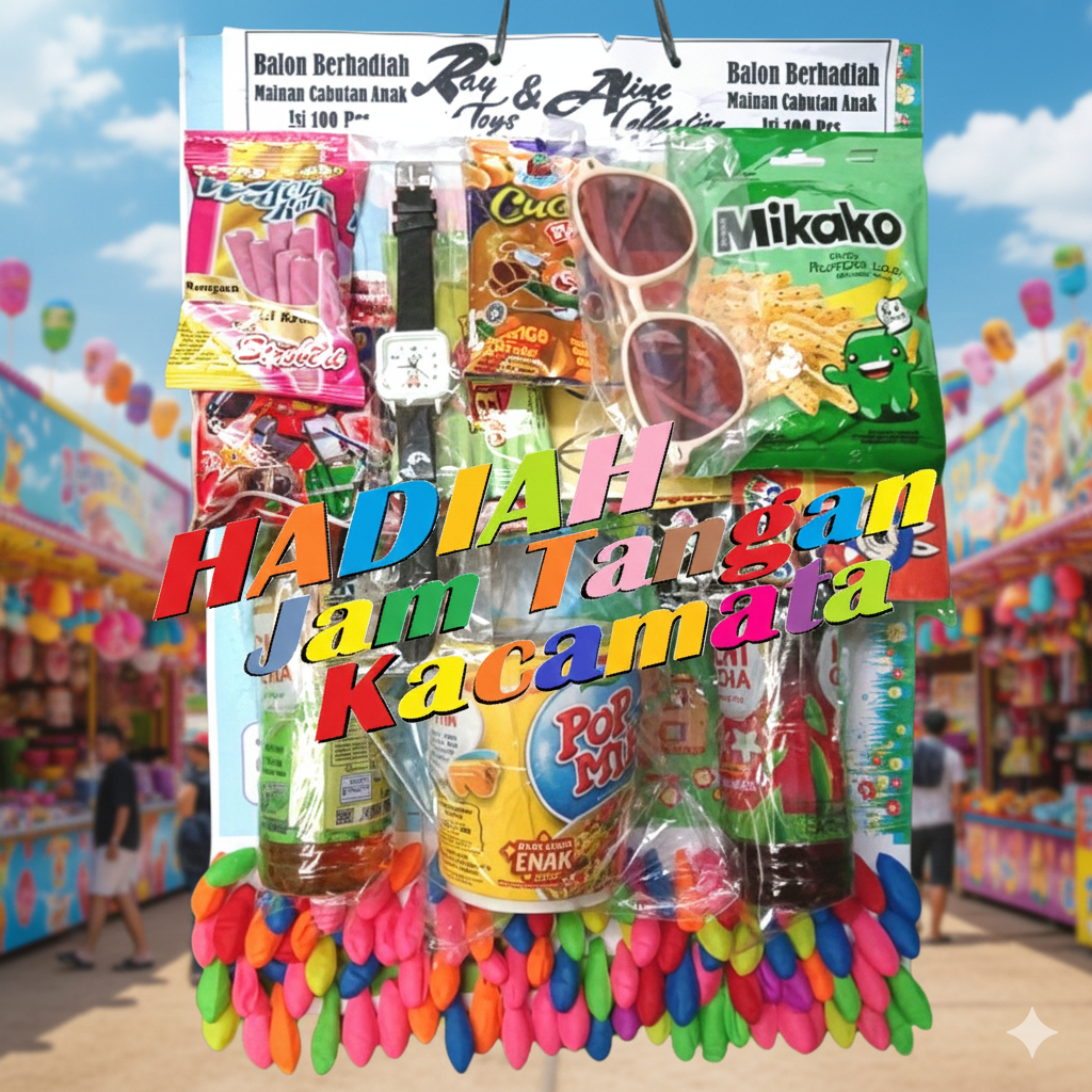 Grosir Mainan Anak Balon Berhadiah Jam Mie Cup Isi Banyak 100 Eceran 500