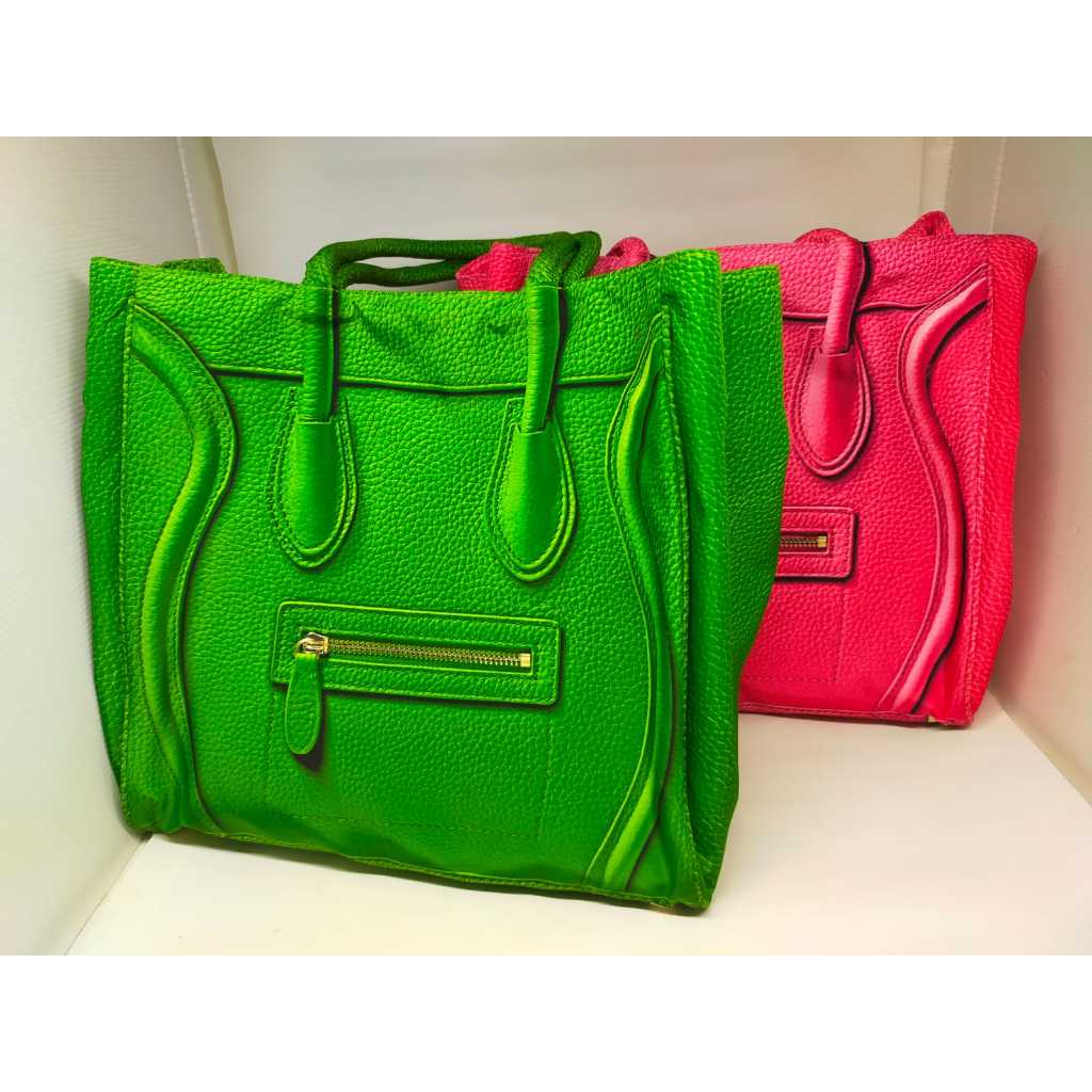 Tas Wanita Pink Fuchsia Ukuran Besar Tas Hijau Motif Print