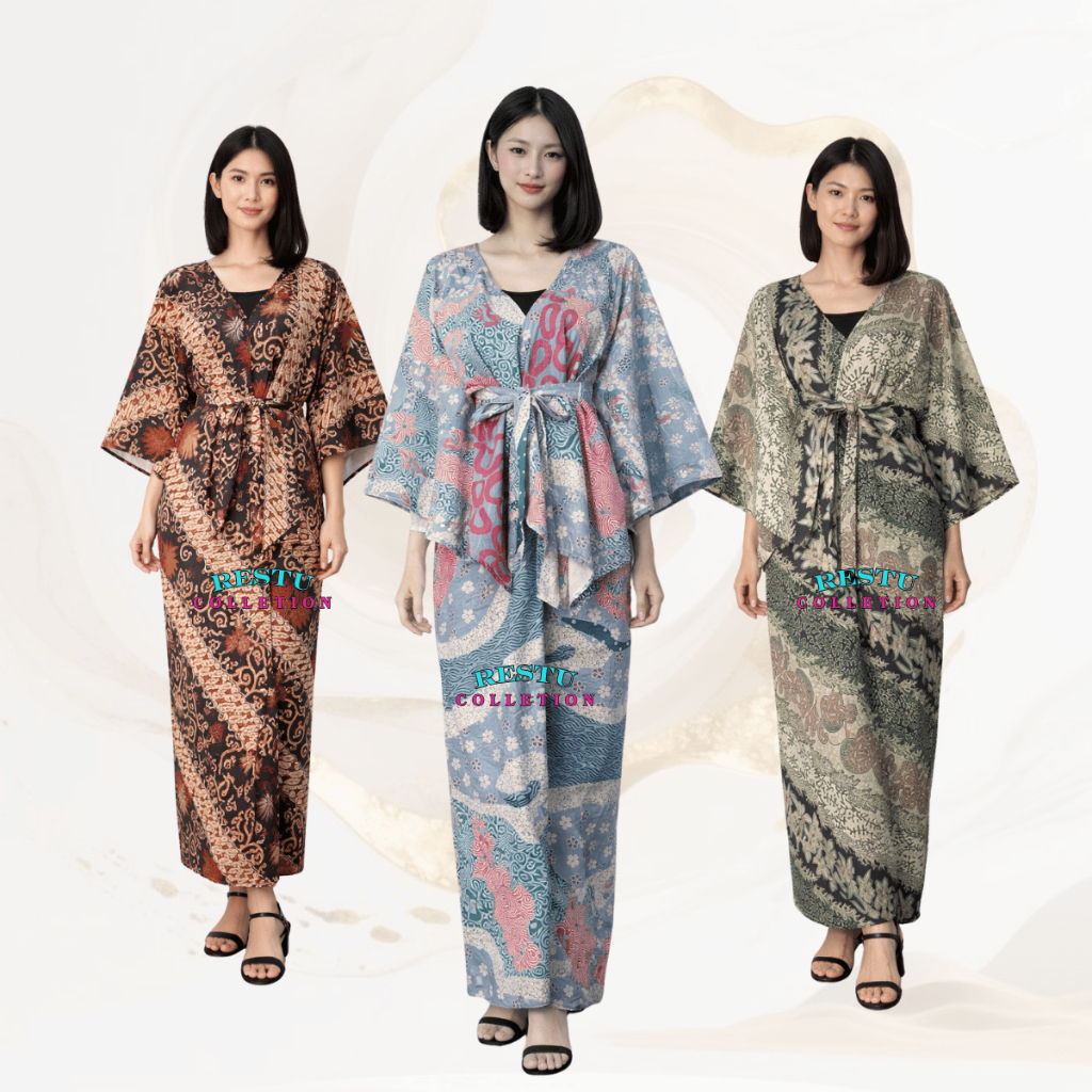 Oneset batik modern stelan kondangan kebaya wanita kekinian rok lilit batik dan outer pita cantik