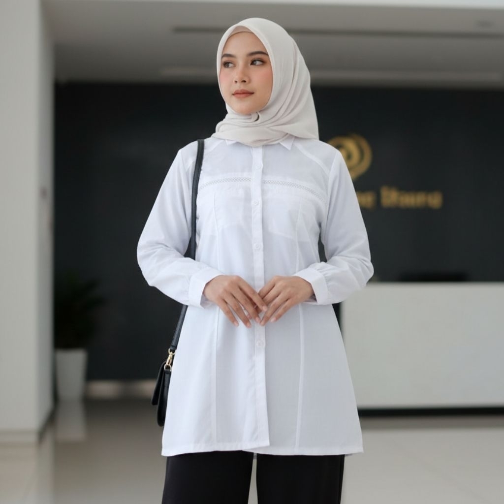 Kemeja Putih Polos Katun Wanita Kemeja Putih  Kerja Wanita Kemeja Putih PNS Wanita Kemeja Putih Jumb